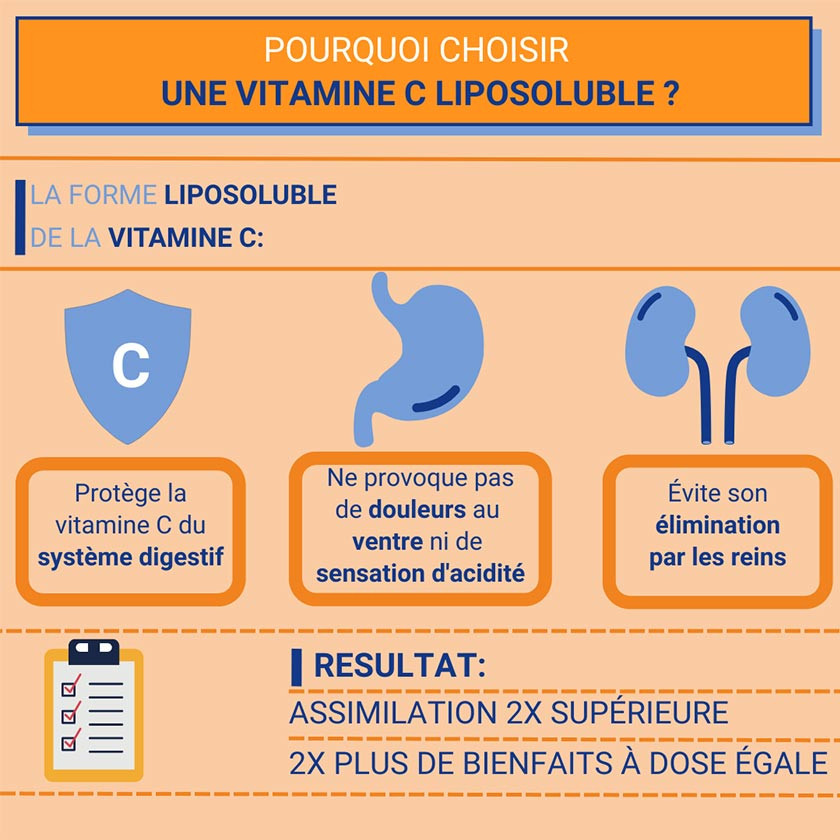Vitamine C liposoluble Solage deux fois plus de bienfaits sans faire mal à l'estomac